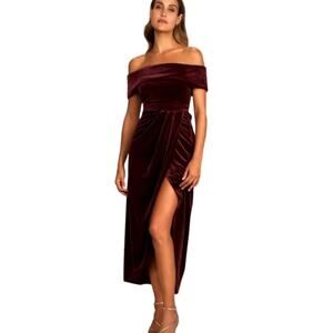 Lulus I'm Enchanted Off-The-Shoulder Burgundy Velvet Maxi Dress XL Glam Lux